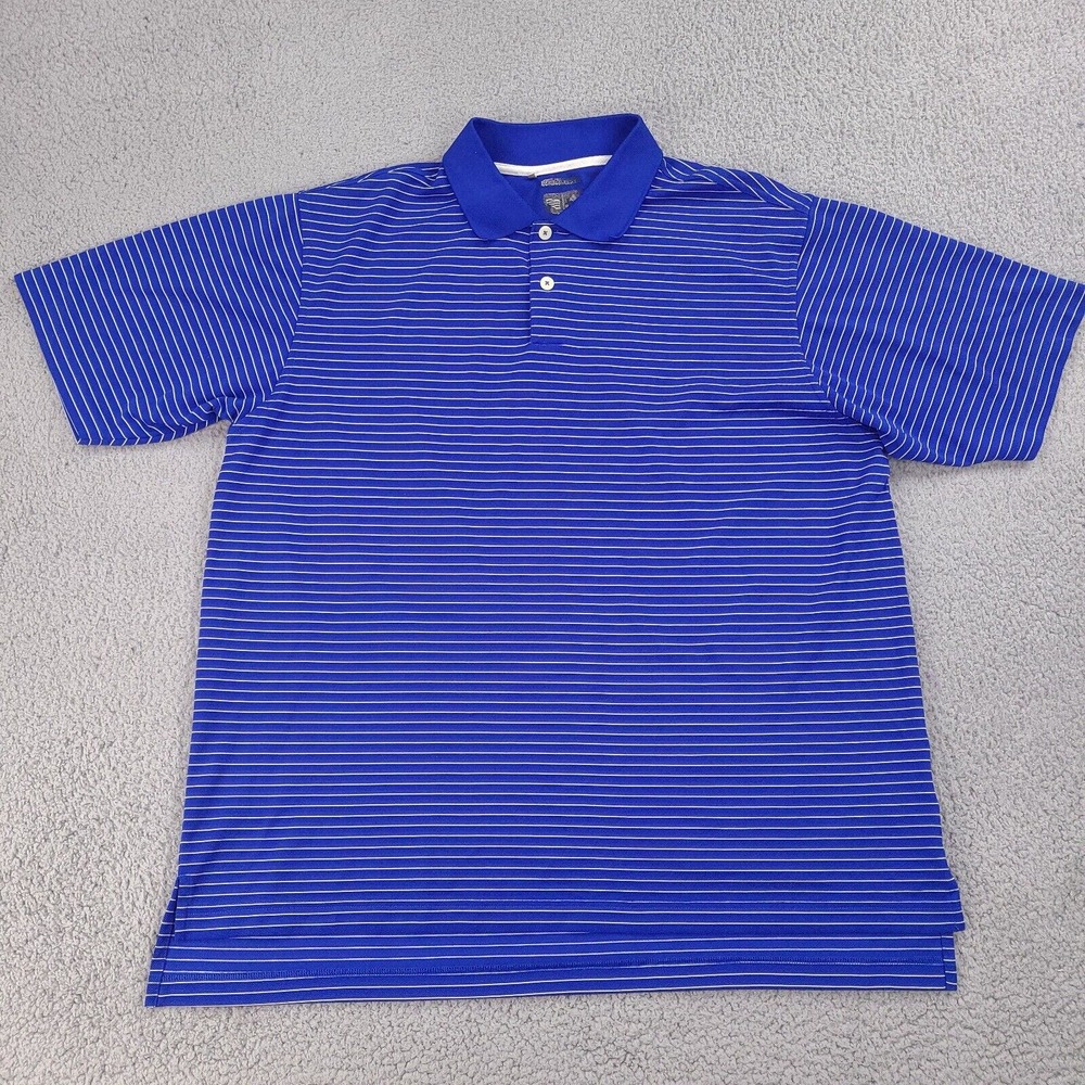 Adidas Polo Shirt Mens XL Blue Striped Climalite Golf Short‎ Sleeve